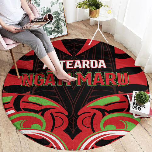 Aotearoa Ngati Maru Round Carpet New Zealand Traditional Maori Pattern