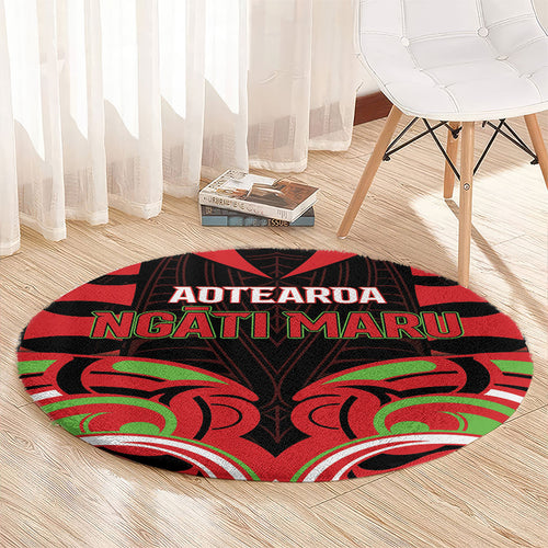 Aotearoa Ngati Maru Round Carpet New Zealand Traditional Maori Pattern