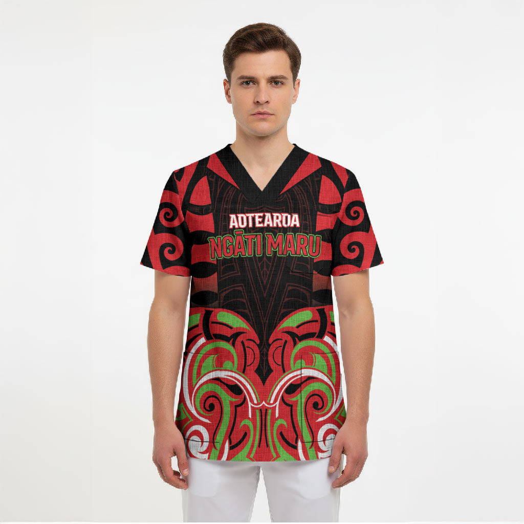 Custom Aotearoa Ngati Maru Scrub Top New Zealand Traditional Maori Pattern