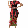 Custom Aotearoa Ngati Maru Short Sleeve Bodycon Dress New Zealand Traditional Maori Pattern