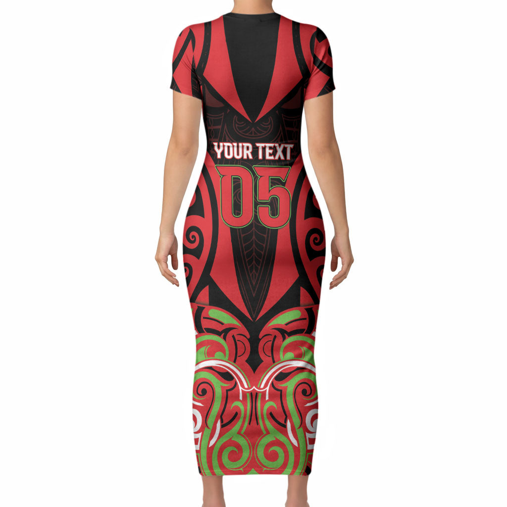 Custom Aotearoa Ngati Maru Short Sleeve Bodycon Dress New Zealand Traditional Maori Pattern