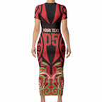 Custom Aotearoa Ngati Maru Short Sleeve Bodycon Dress New Zealand Traditional Maori Pattern