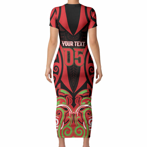Custom Aotearoa Ngati Maru Short Sleeve Bodycon Dress New Zealand Traditional Maori Pattern