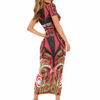 Custom Aotearoa Ngati Maru Short Sleeve Bodycon Dress New Zealand Traditional Maori Pattern