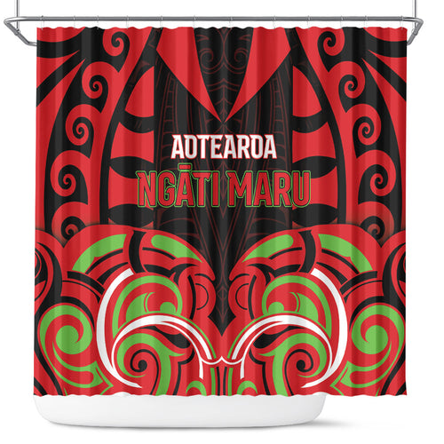 Aotearoa Ngati Maru Shower Curtain New Zealand Traditional Maori Pattern