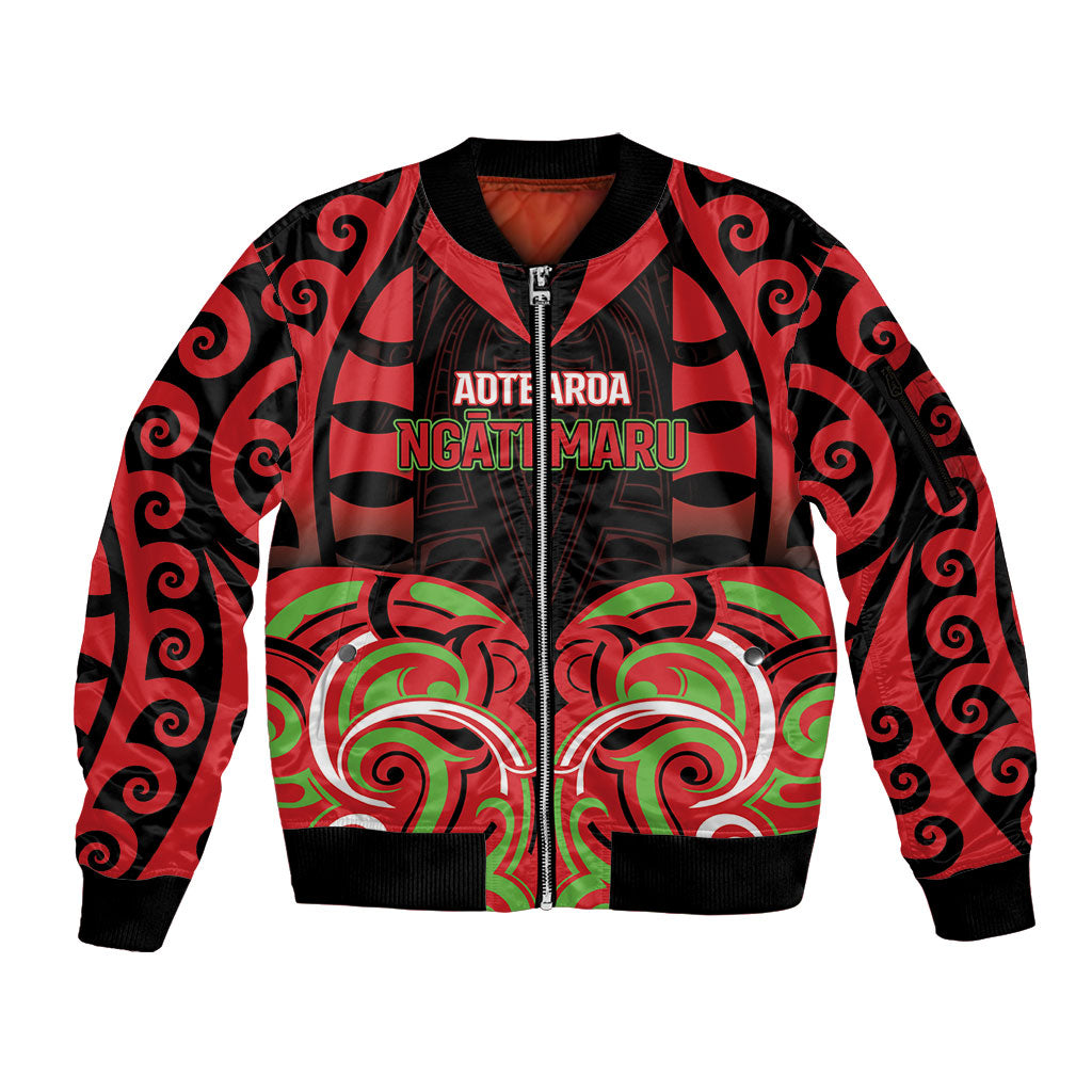 Custom Aotearoa Ngati Maru Sleeve Zip Bomber Jacket New Zealand Traditional Maori Pattern
