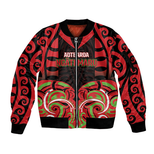Custom Aotearoa Ngati Maru Sleeve Zip Bomber Jacket New Zealand Traditional Maori Pattern