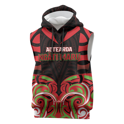 Custom Aotearoa Ngati Maru Sleeveless Hoodie New Zealand Traditional Maori Pattern