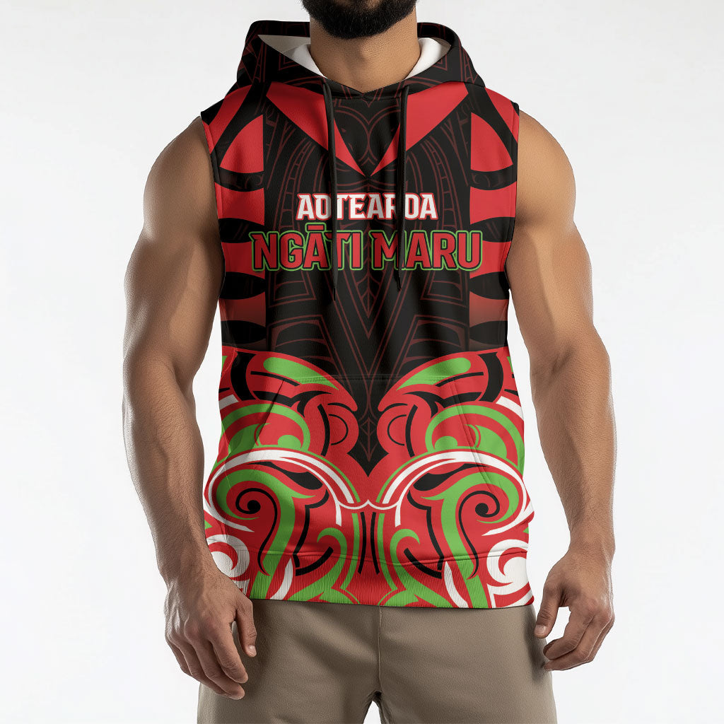 Custom Aotearoa Ngati Maru Sleeveless Hoodie New Zealand Traditional Maori Pattern
