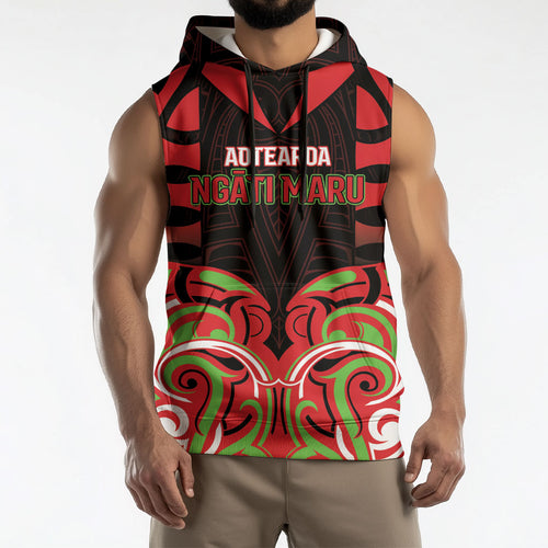 Custom Aotearoa Ngati Maru Sleeveless Hoodie New Zealand Traditional Maori Pattern
