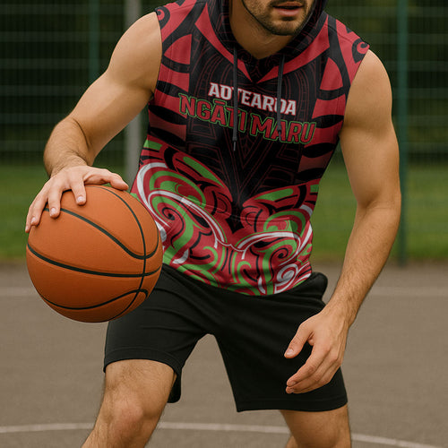 Custom Aotearoa Ngati Maru Sleeveless Hoodie New Zealand Traditional Maori Pattern