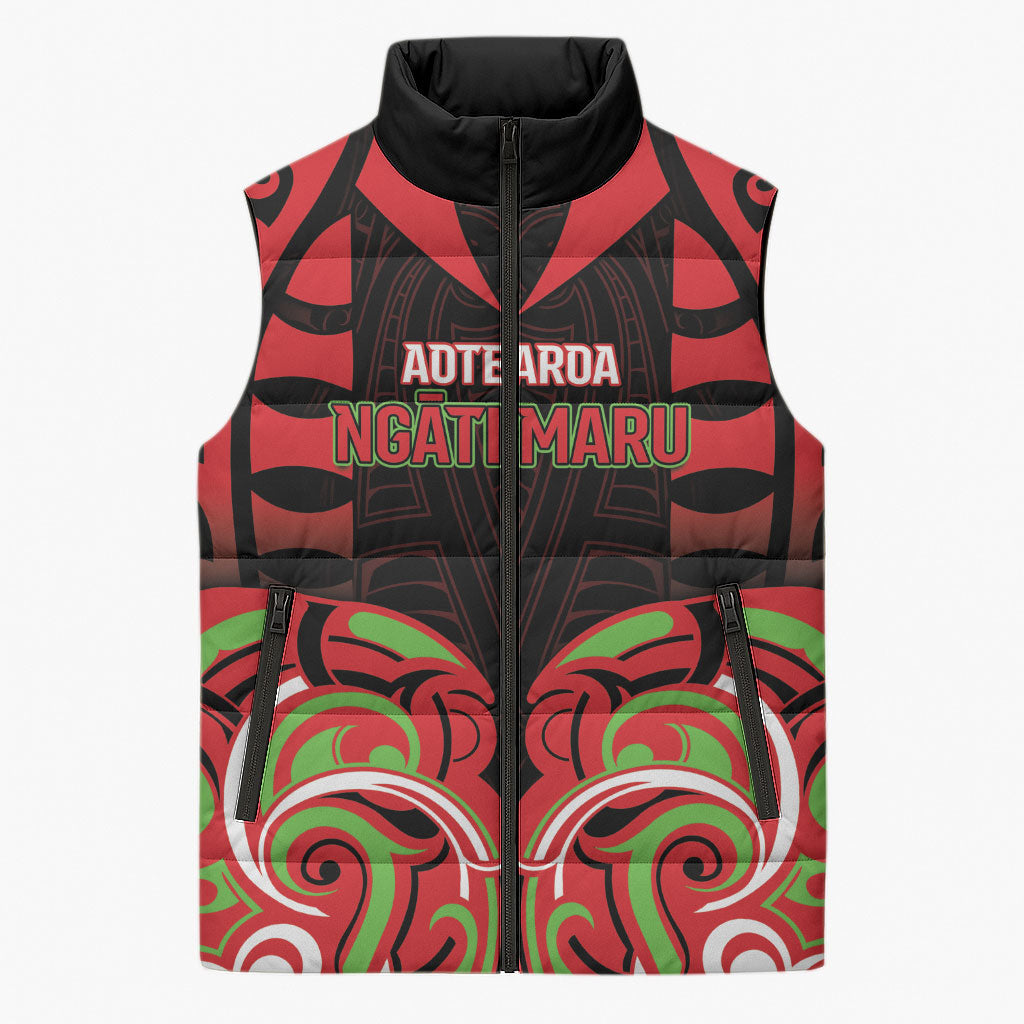 Custom Aotearoa Ngati Maru Sleeveless Puffer Jacket New Zealand Traditional Maori Pattern
