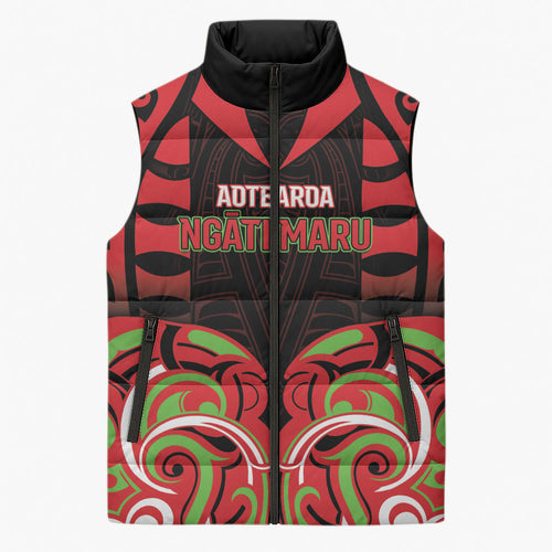 Custom Aotearoa Ngati Maru Sleeveless Puffer Jacket New Zealand Traditional Maori Pattern