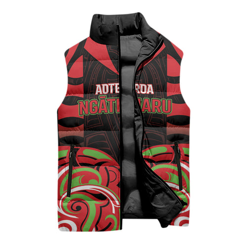 Custom Aotearoa Ngati Maru Sleeveless Puffer Jacket New Zealand Traditional Maori Pattern