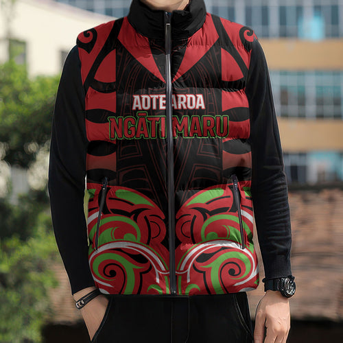 Custom Aotearoa Ngati Maru Sleeveless Puffer Jacket New Zealand Traditional Maori Pattern