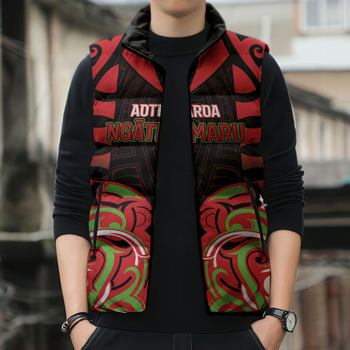 Custom Aotearoa Ngati Maru Sleeveless Puffer Jacket New Zealand Traditional Maori Pattern