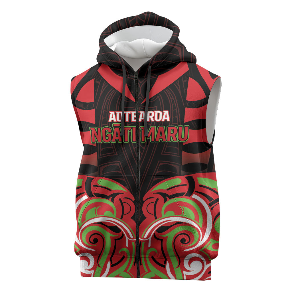 Custom Aotearoa Ngati Maru Sleeveless Zip Hoodie New Zealand Traditional Maori Pattern