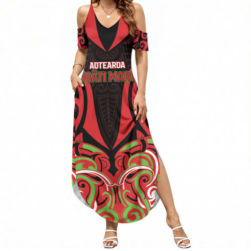 Custom Aotearoa Ngati Maru Summer Maxi Dress New Zealand Traditional Maori Pattern