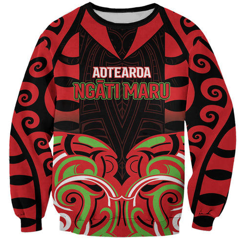 Custom Aotearoa Ngati Maru Sweatshirt New Zealand Traditional Maori Pattern