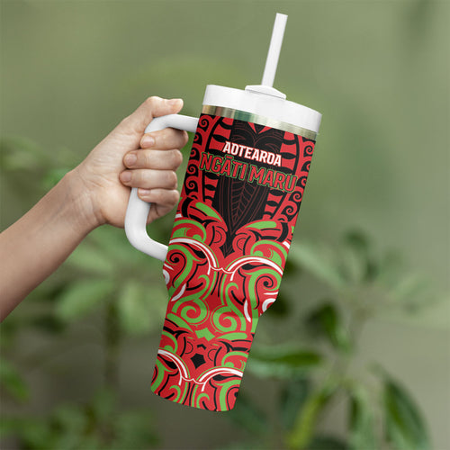 Custom Aotearoa Ngati Maru Tumbler With Handle New Zealand Traditional Maori Pattern