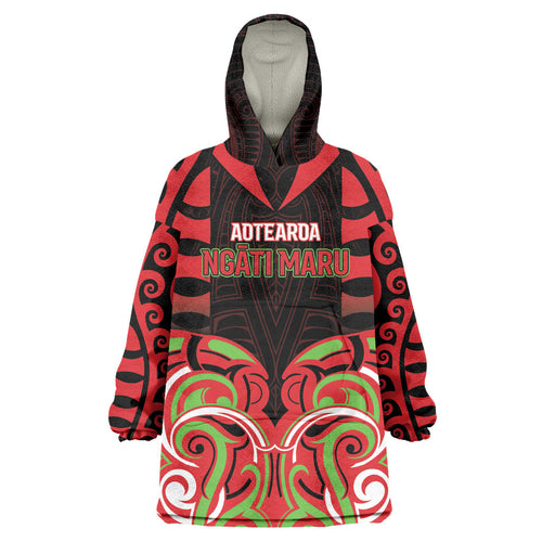Custom Aotearoa Ngati Maru Wearable Blanket Hoodie New Zealand Traditional Maori Pattern
