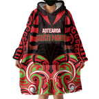 Custom Aotearoa Ngati Maru Wearable Blanket Hoodie New Zealand Traditional Maori Pattern
