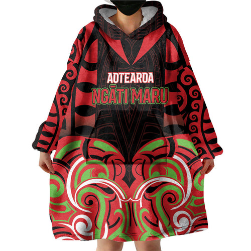 Custom Aotearoa Ngati Maru Wearable Blanket Hoodie New Zealand Traditional Maori Pattern