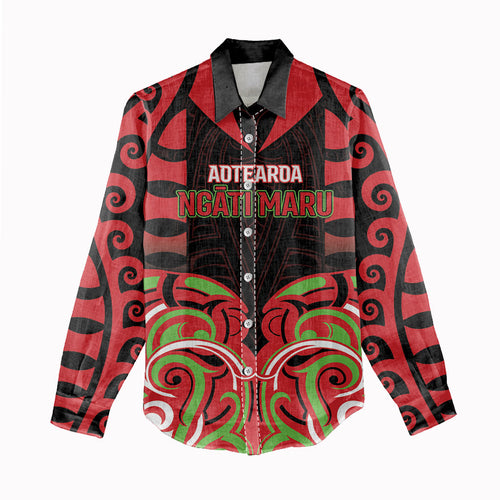 Custom Aotearoa Ngati Maru Women Casual Shirt New Zealand Traditional Maori Pattern