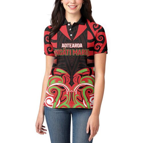 Custom Aotearoa Ngati Maru Women Polo Shirt New Zealand Traditional Maori Pattern