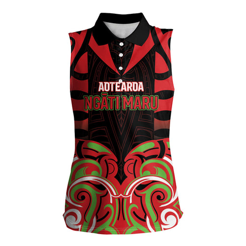 Custom Aotearoa Ngati Maru Women Sleeveless Polo Shirt New Zealand Traditional Maori Pattern