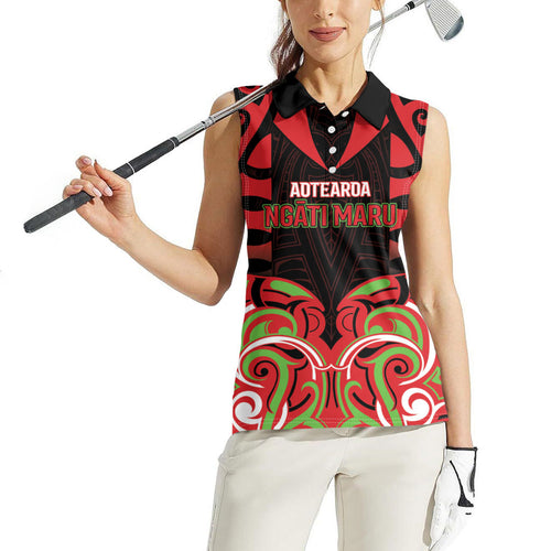 Custom Aotearoa Ngati Maru Women Sleeveless Polo Shirt New Zealand Traditional Maori Pattern