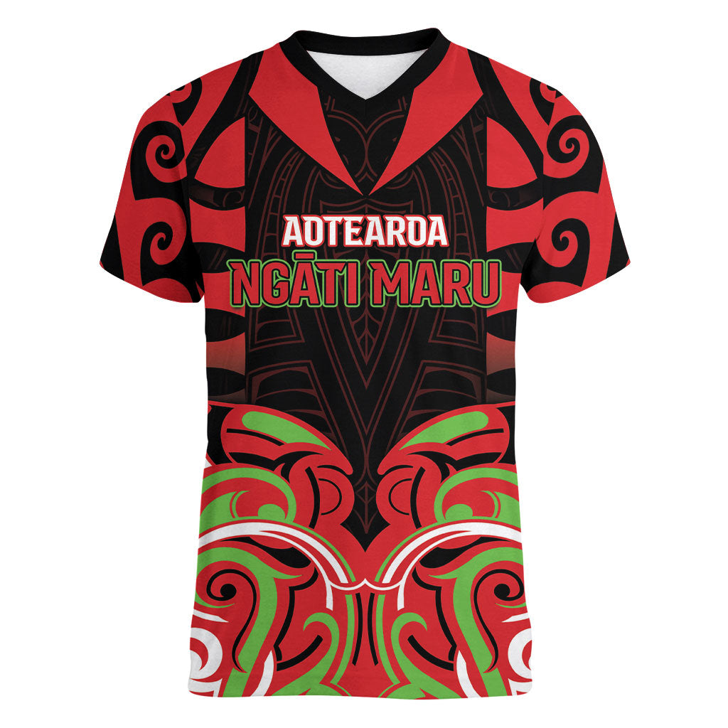 Custom Aotearoa Ngati Maru Women V-Neck T-Shirt New Zealand Traditional Maori Pattern