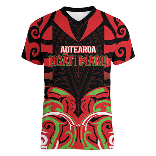 Custom Aotearoa Ngati Maru Women V-Neck T-Shirt New Zealand Traditional Maori Pattern