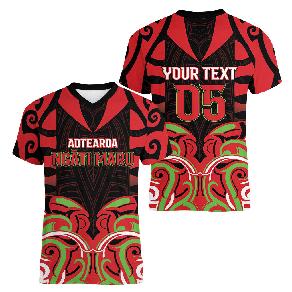 Custom Aotearoa Ngati Maru Women V-Neck T-Shirt New Zealand Traditional Maori Pattern