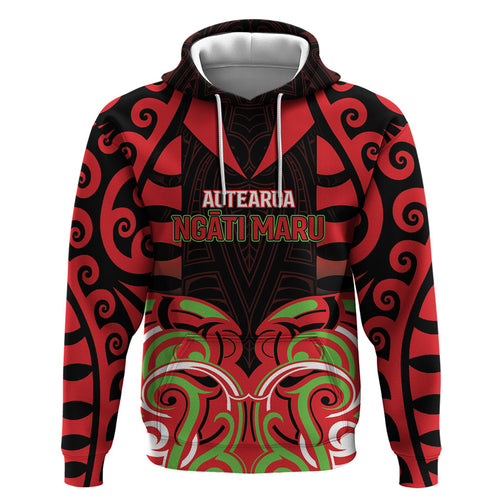 Custom Aotearoa Ngati Maru Zip Hoodie New Zealand Traditional Maori Pattern