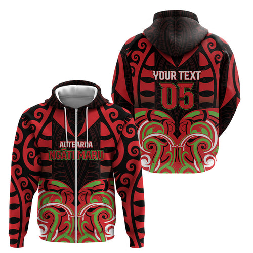 Custom Aotearoa Ngati Maru Zip Hoodie New Zealand Traditional Maori Pattern