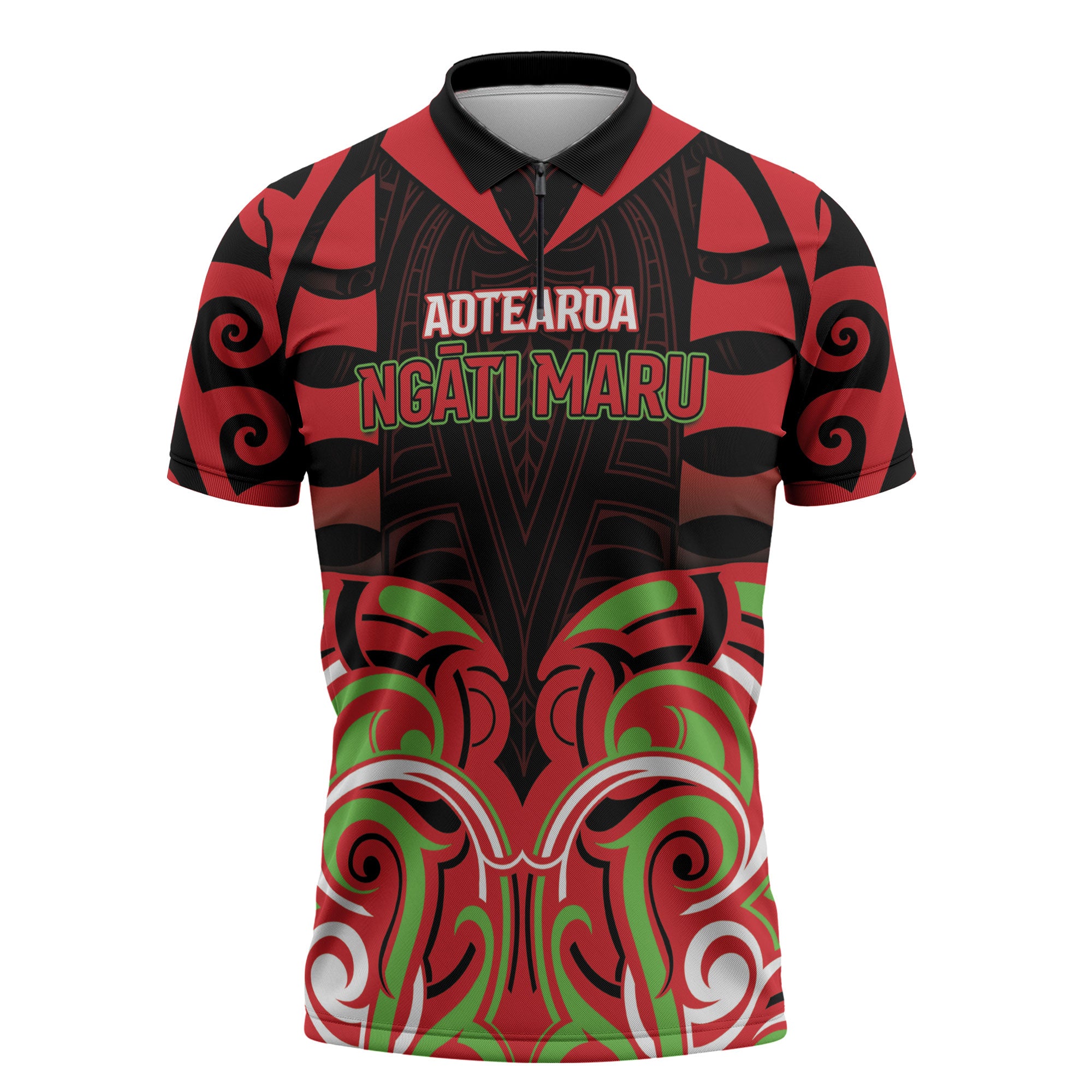 Custom Aotearoa Ngati Maru Zipper Polo Shirt New Zealand Traditional Maori Pattern