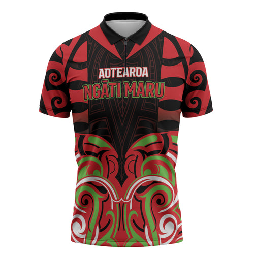 Custom Aotearoa Ngati Maru Zipper Polo Shirt New Zealand Traditional Maori Pattern