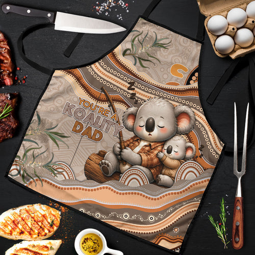 Australia Father's Day Apron Koality Dad Fishing Aboriginal Dot Art