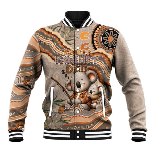 Personalised Australia Father's Day Baseball Jacket Koality Dad Fishing Aboriginal Dot Art