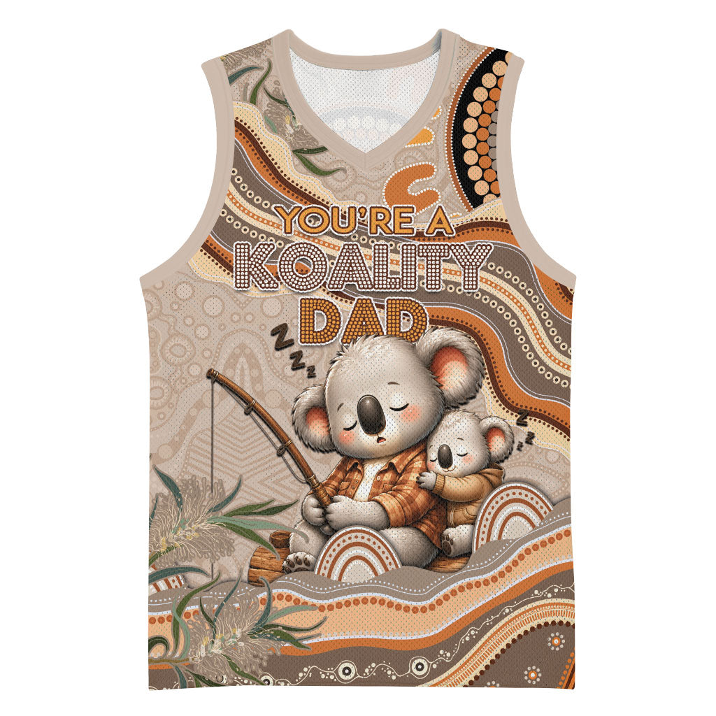 Personalised Australia Father's Day Basketball Jersey Koality Dad Fishing Aboriginal Dot Art