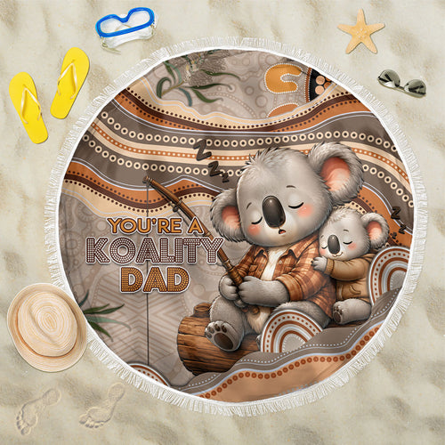 Australia Father's Day Beach Blanket Koality Dad Fishing Aboriginal Dot Art