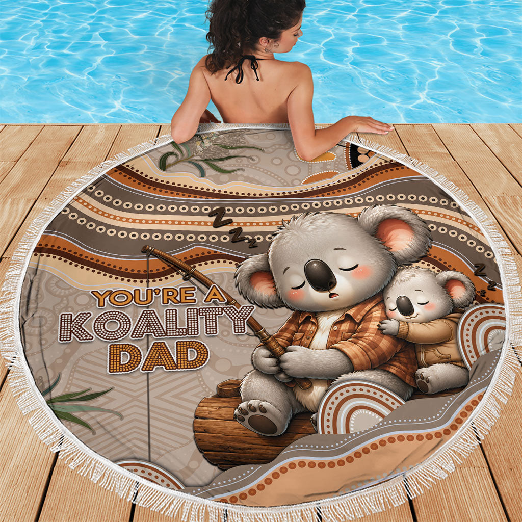 Australia Father's Day Beach Blanket Koality Dad Fishing Aboriginal Dot Art