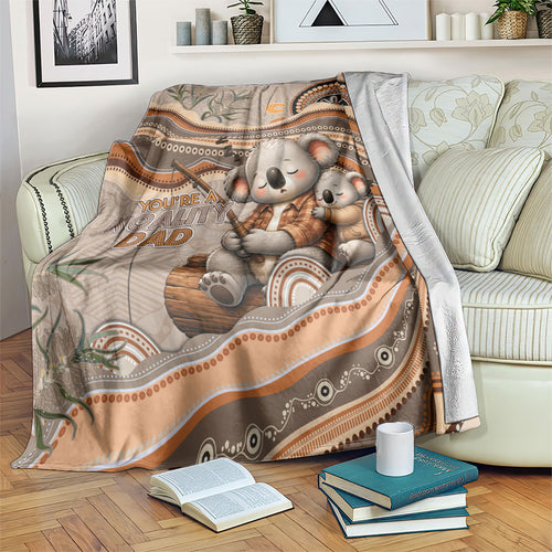 Australia Father's Day Blanket Koality Dad Fishing Aboriginal Dot Art