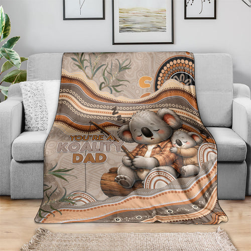 Australia Father's Day Blanket Koality Dad Fishing Aboriginal Dot Art