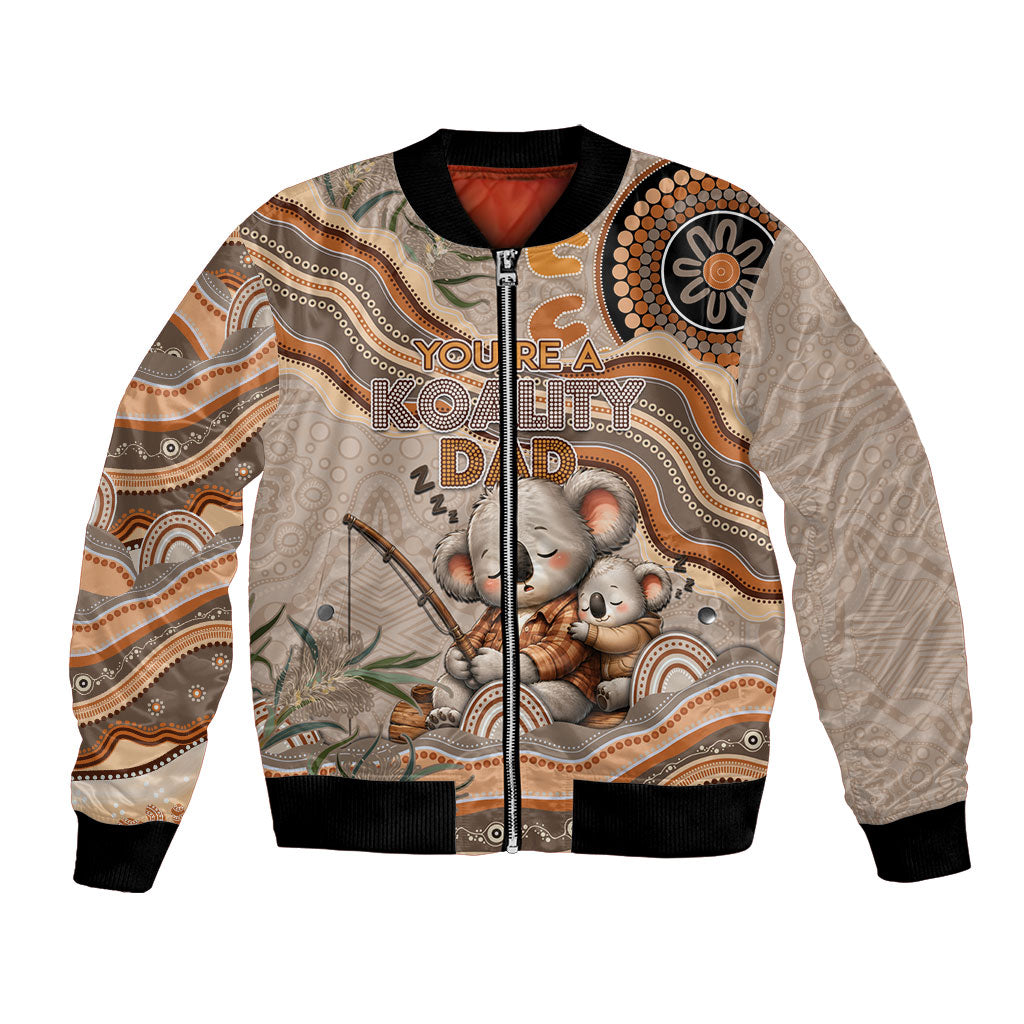 Personalised Australia Father's Day Bomber Jacket Koality Dad Fishing Aboriginal Dot Art