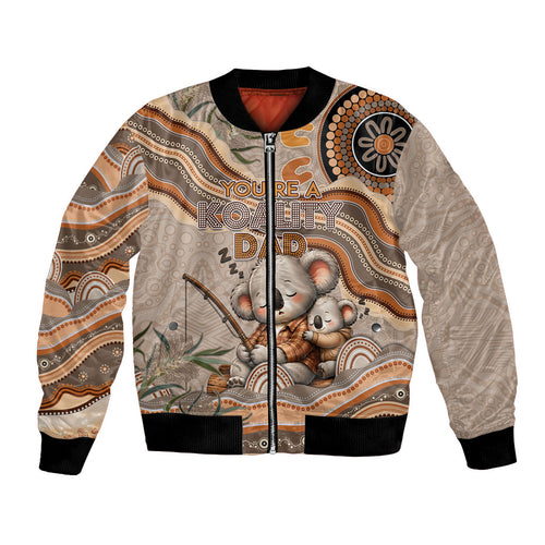 Personalised Australia Father's Day Bomber Jacket Koality Dad Fishing Aboriginal Dot Art