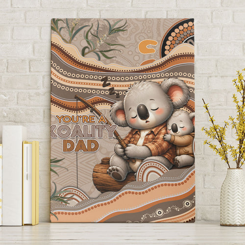 Australia Father's Day Canvas Wall Art Koality Dad Fishing Aboriginal Dot Art