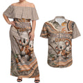 Personalised Australia Father's Day Couples Matching Off Shoulder Maxi Dress and Hawaiian Shirt Koality Dad Fishing Aboriginal Dot Art