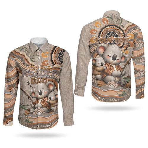 Personalised Australia Father's Day Couples Matching Short Sleeve Bodycon Dress and Long Sleeve Button Shirt Koality Dad Fishing Aboriginal Dot Art